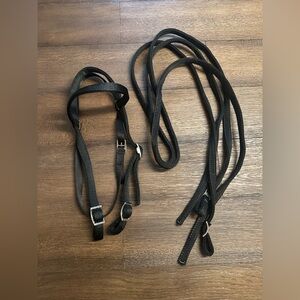 Horse Tack - Black BMB Nylon Western Headstall & Split Reins